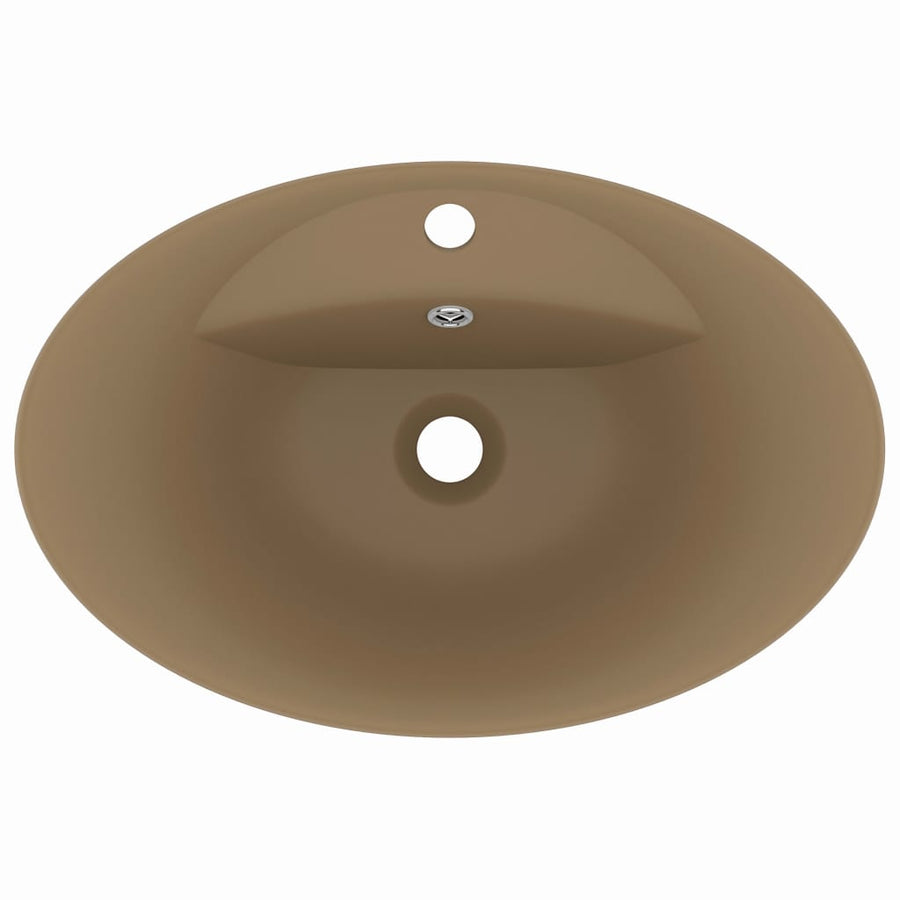 Wastafel met overloop ovaal 58,5x39 cm keramiek matcrème matte cream