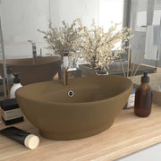 Oval countertop basin with overflow 58.5x39 cm ceramic matt cream