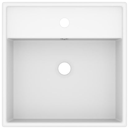 Wastafel Met Overloop Vierkant 41X41 Cm Keramiek Matwit matte white
