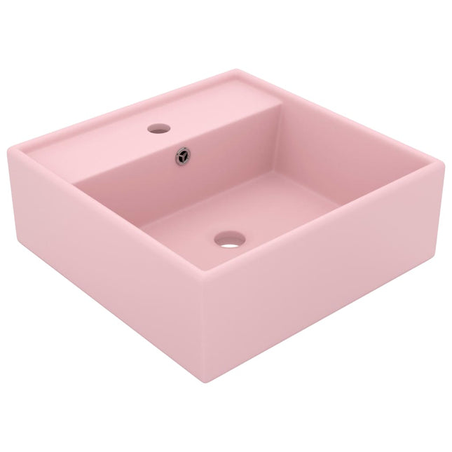 Wastafel Met Overloop Vierkant 41X41 Cm Keramiek Matroze matte pink