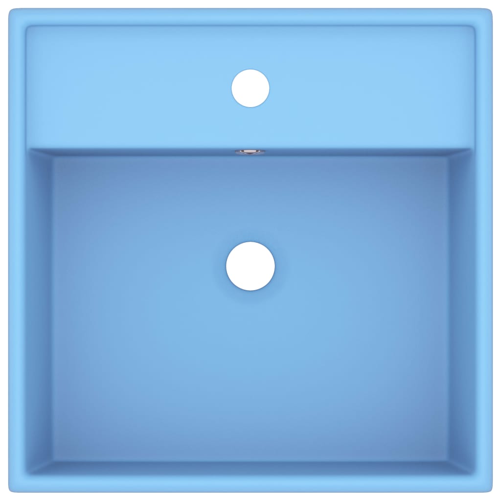 Wastafel met overloop vierkant 41x41 cm keramiek mat lichtblauw matte light blue