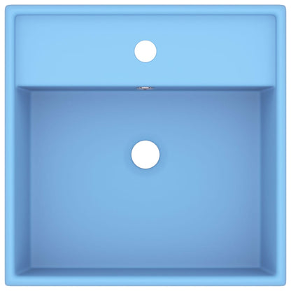 Wastafel met overloop vierkant 41x41 cm keramiek mat lichtblauw matte light blue