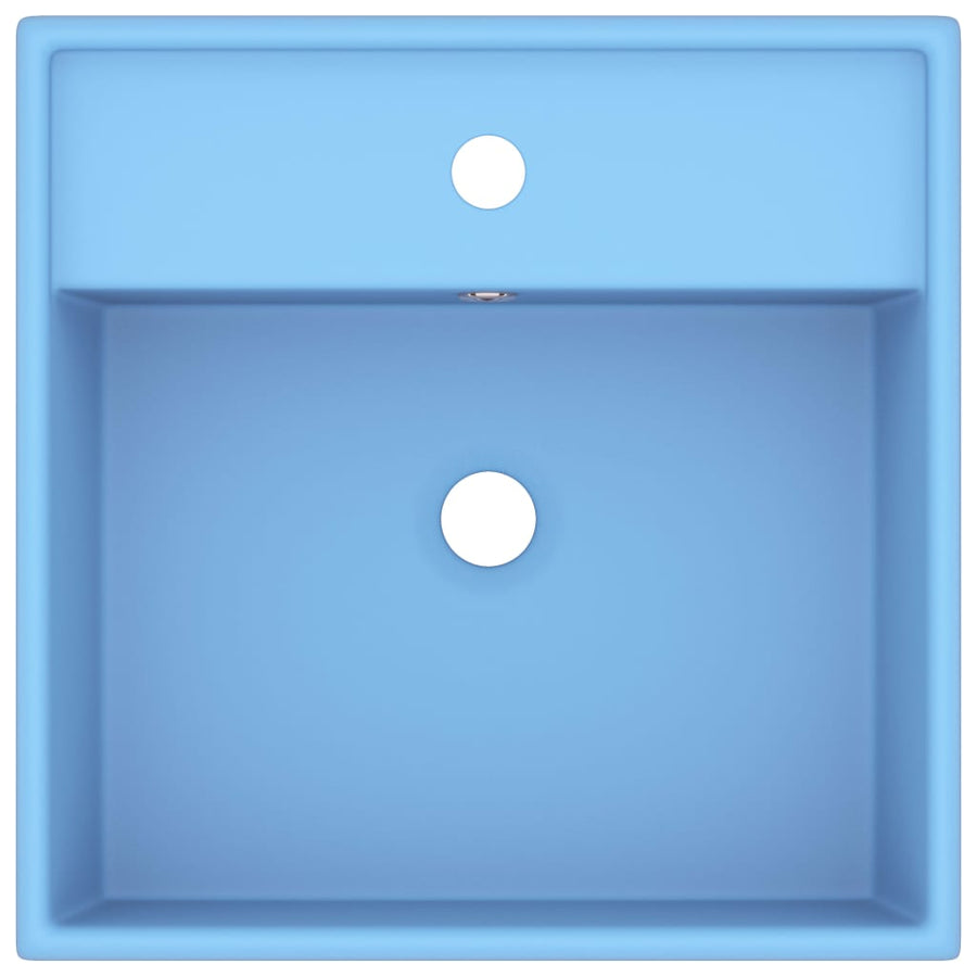 Wastafel met overloop vierkant 41x41 cm keramiek mat lichtblauw matte light blue
