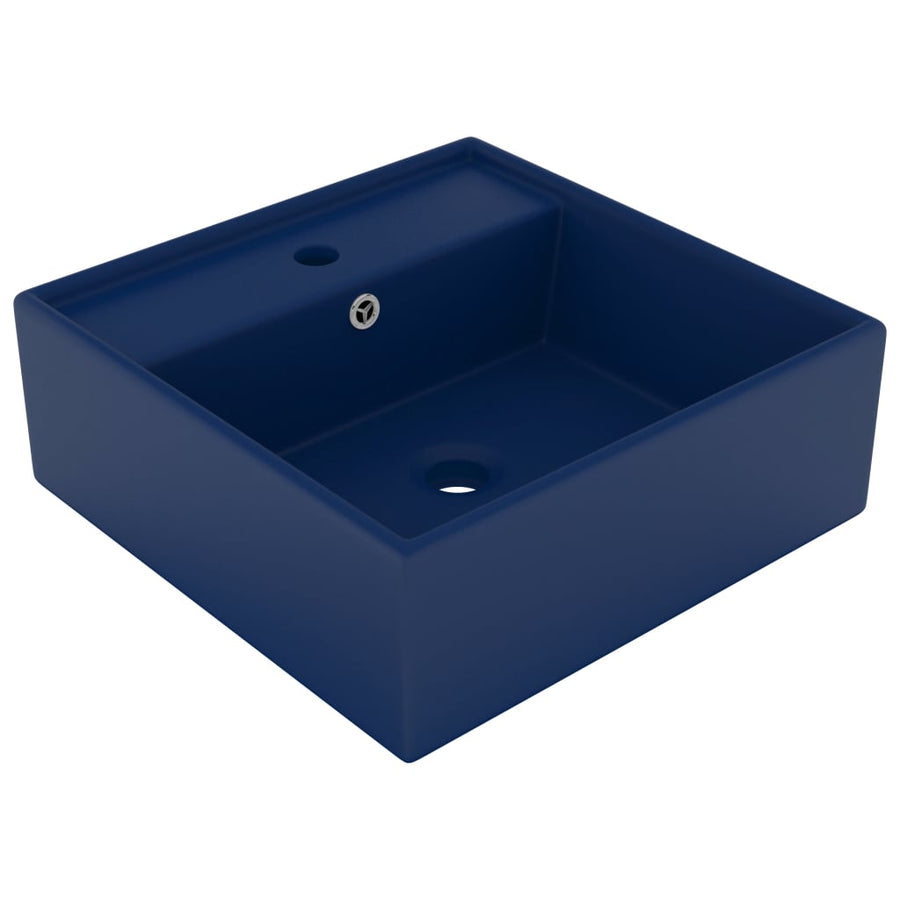 Wastafel met overloop vierkant 41x41cm keramiek mat donkerblauw matte dark blue