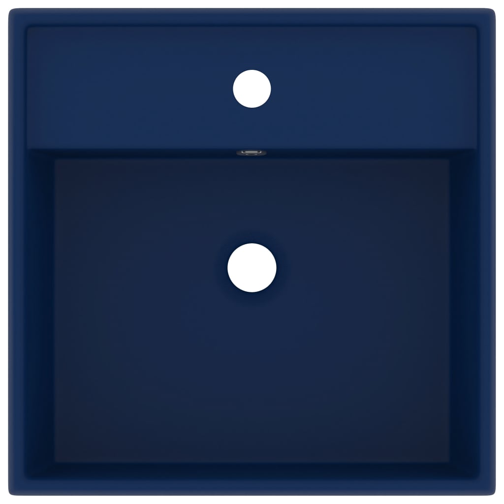 Wastafel met overloop vierkant 41x41cm keramiek mat donkerblauw matte dark blue