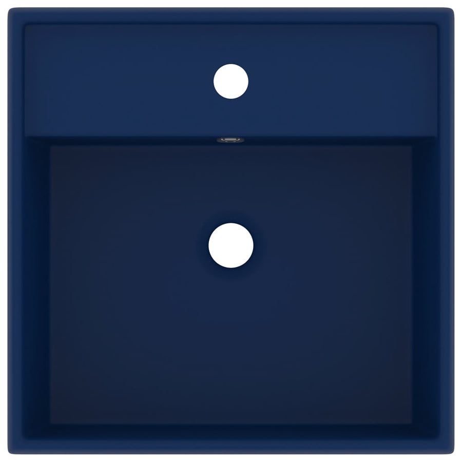 Wastafel met overloop vierkant 41x41cm keramiek mat donkerblauw matte dark blue