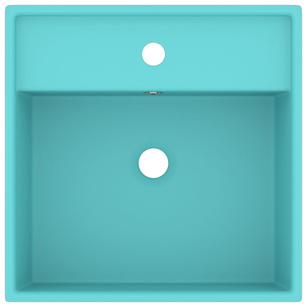 Wastafel met overloop vierkant 41x41 cm keramiek mat lichtgroen matte light green