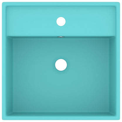 Wastafel met overloop vierkant 41x41 cm keramiek mat lichtgroen matte light green