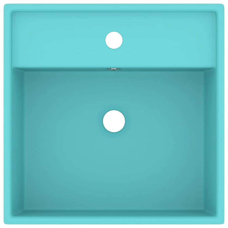 Wastafel met overloop vierkant 41x41 cm keramiek mat lichtgroen matte light green