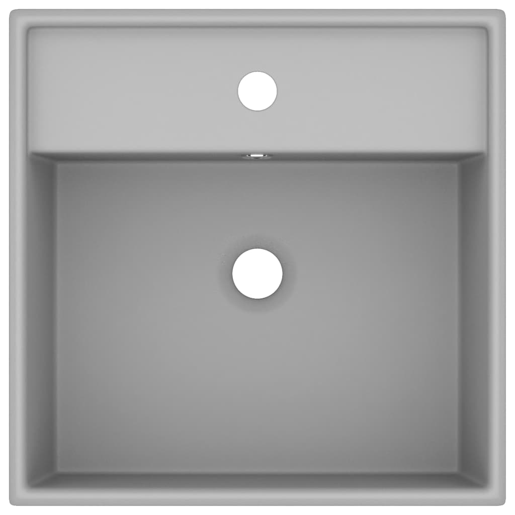 Wastafel met overloop vierkant 41x41 cm keramiek mat lichtgrijs matte light grey