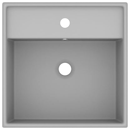 Wastafel met overloop vierkant 41x41 cm keramiek mat lichtgrijs matte light grey