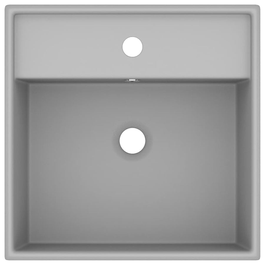 Wastafel met overloop vierkant 41x41 cm keramiek mat lichtgrijs matte light grey