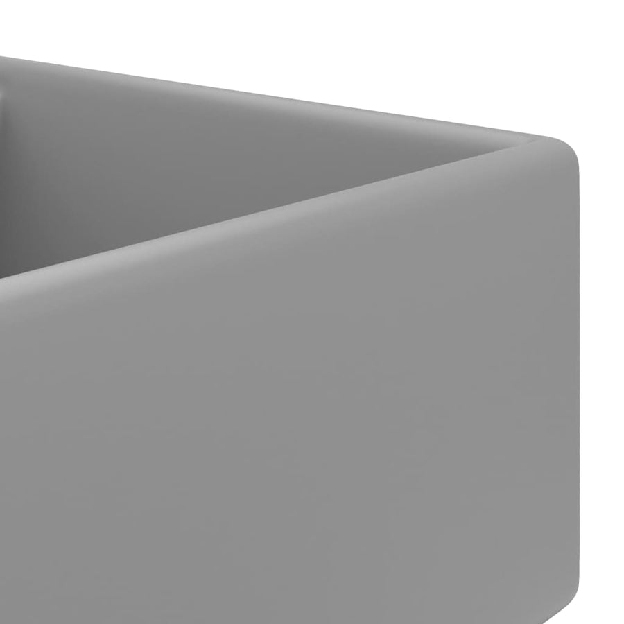 Wastafel met overloop vierkant 41x41 cm keramiek mat lichtgrijs matte light grey