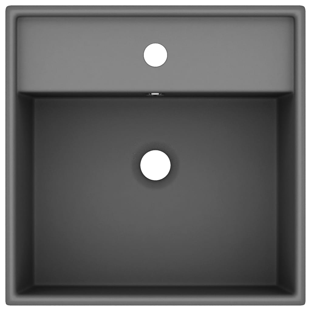 Wastafel met overloop vierkant 41x41cm keramiek mat donkergrijs matte dark grey