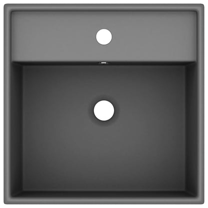 Wastafel met overloop vierkant 41x41cm keramiek mat donkergrijs matte dark grey