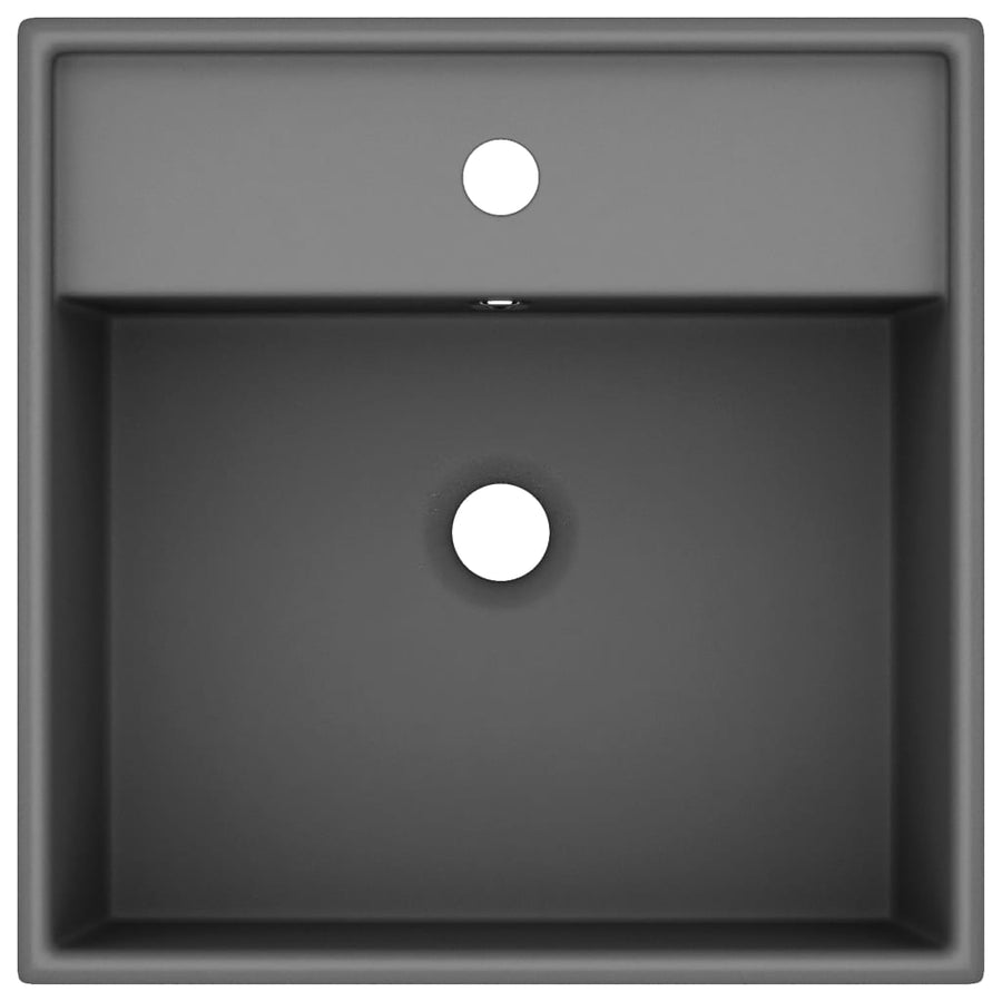 Wastafel met overloop vierkant 41x41cm keramiek mat donkergrijs matte dark grey