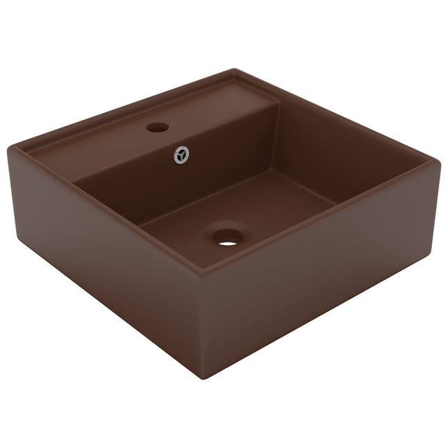 Wastafel met overloop vierkant 41x41cm keramiek mat donkerbruin matte dark brown