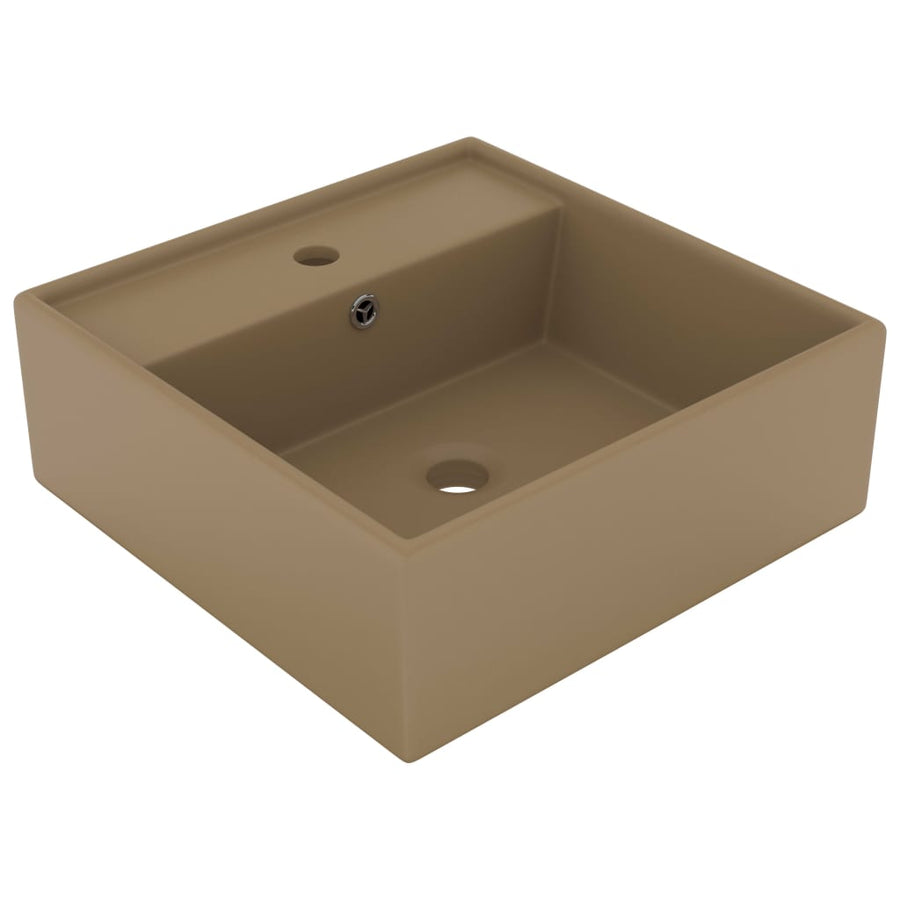 Wastafel Met Overloop Vierkant 41X41 Cm Keramiek Matcrème matecrèmekleurig