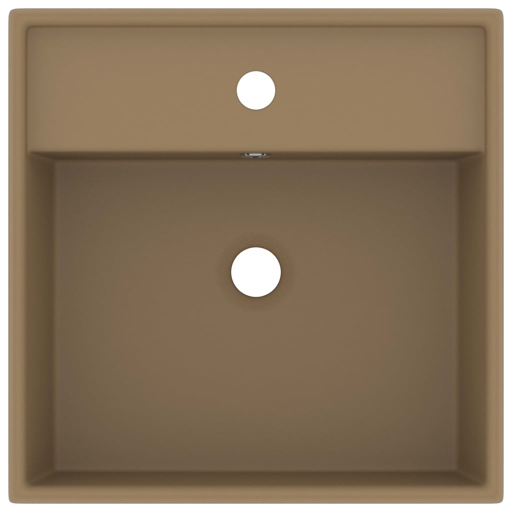 Wastafel Met Overloop Vierkant 41X41 Cm Keramiek Matcrème matecrèmekleurig
