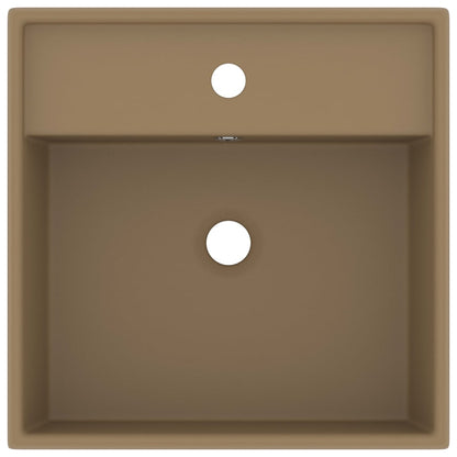 Wastafel Met Overloop Vierkant 41X41 Cm Keramiek Matcrème matecrèmekleurig