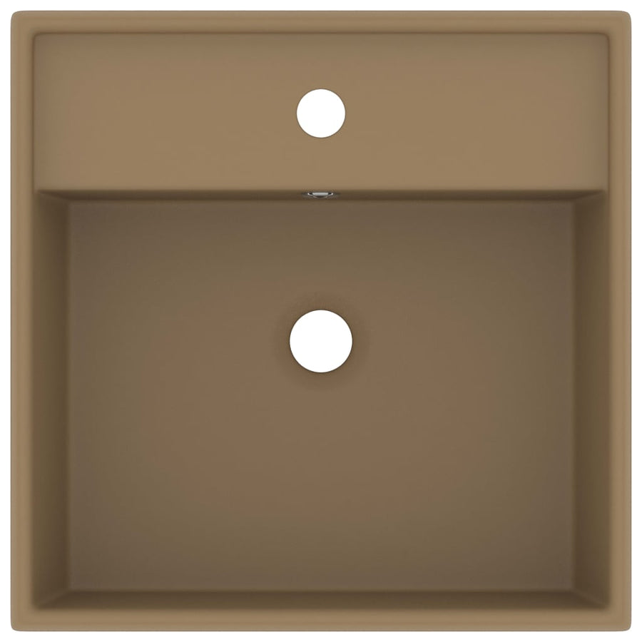 Wastafel Met Overloop Vierkant 41X41 Cm Keramiek Matcrème matecrèmekleurig
