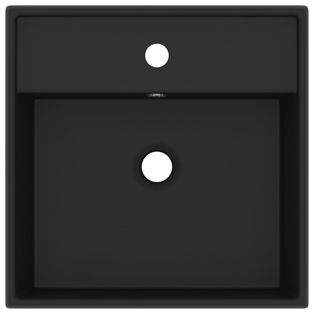 Wastafel met overloop vierkant 41x41 cm keramiek matzwart Mat zwart