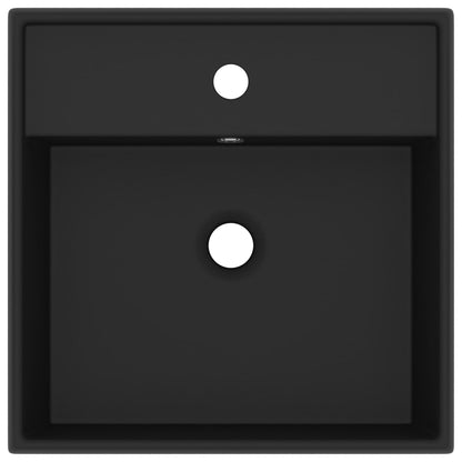 Wastafel met overloop vierkant 41x41 cm keramiek matzwart Mat zwart