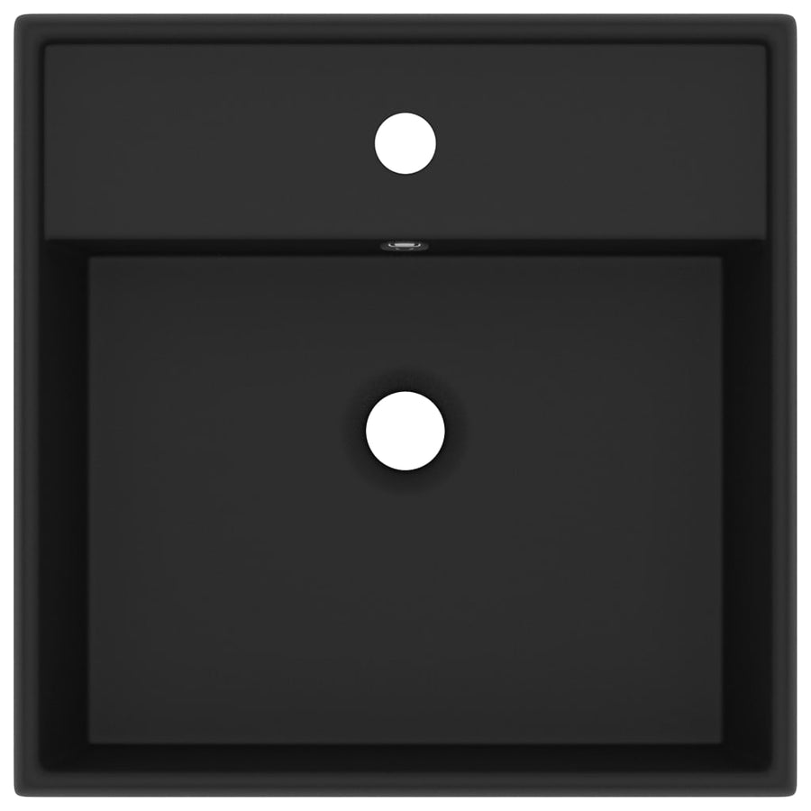 Wastafel met overloop vierkant 41x41 cm keramiek matzwart Mat zwart