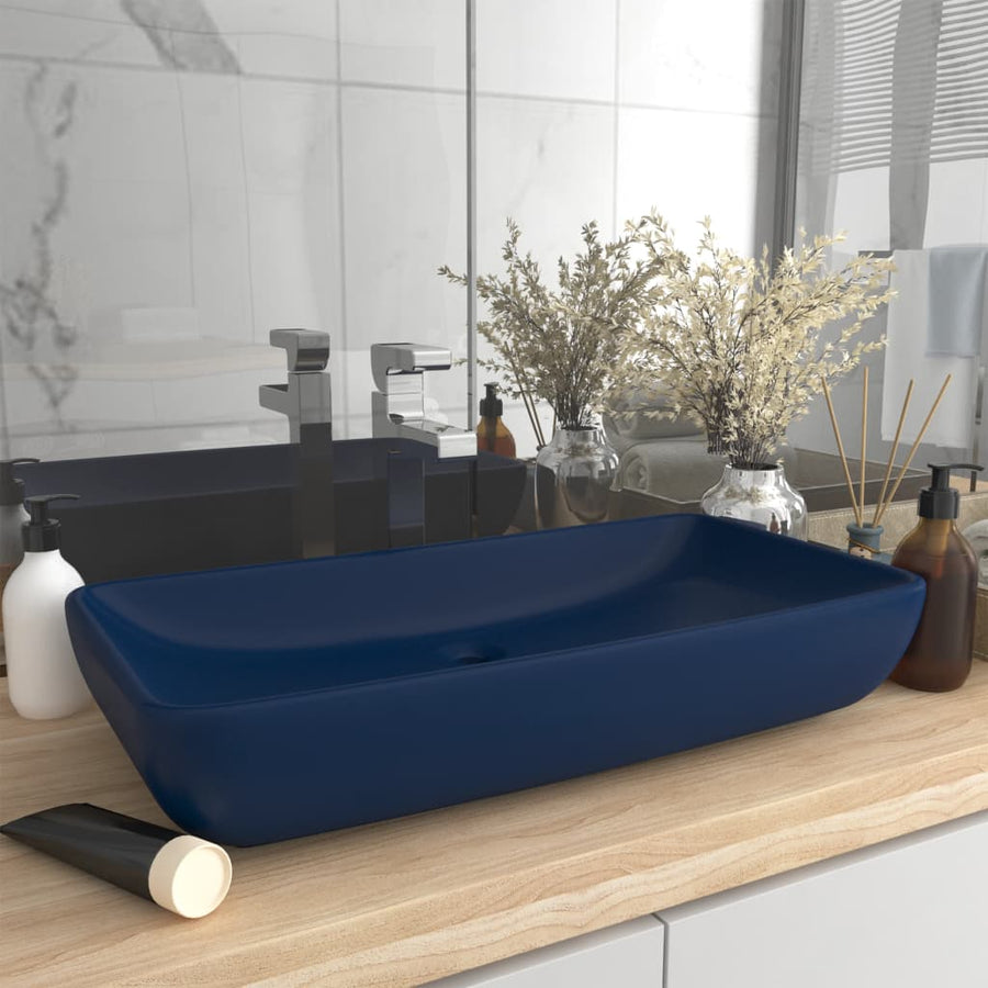 Wastafel rechthoekig 71x38 cm keramiek mat donkerblauw matte dark blue