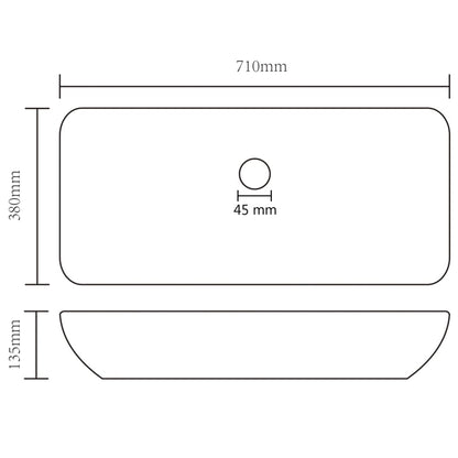 Wastafel rechthoekig 71x38 cm keramiek mat lichtgrijs matte light grey