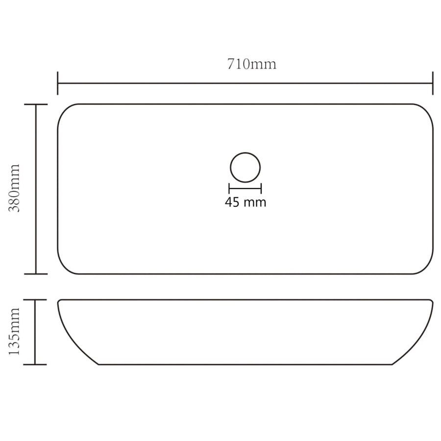 Wastafel rechthoekig 71x38 cm keramiek mat lichtgrijs matte light grey