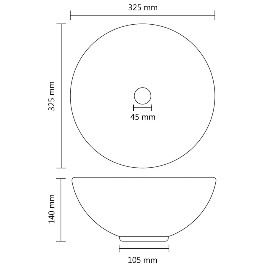 Wastafel rond 32,5x14 cm keramiek matzwart Mat zwart