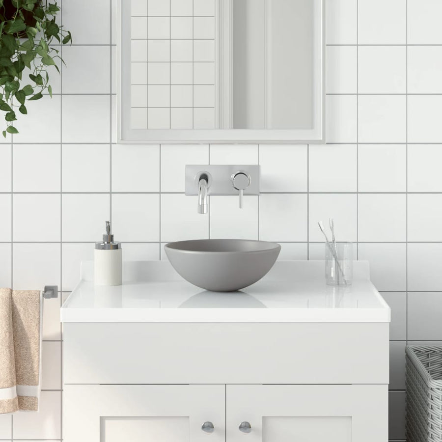 Wastafel rond keramiek lichtgrijs Lichtgrijs