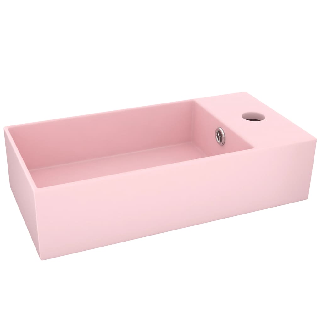 Wastafel Met Overloop Keramiek Mat Roze