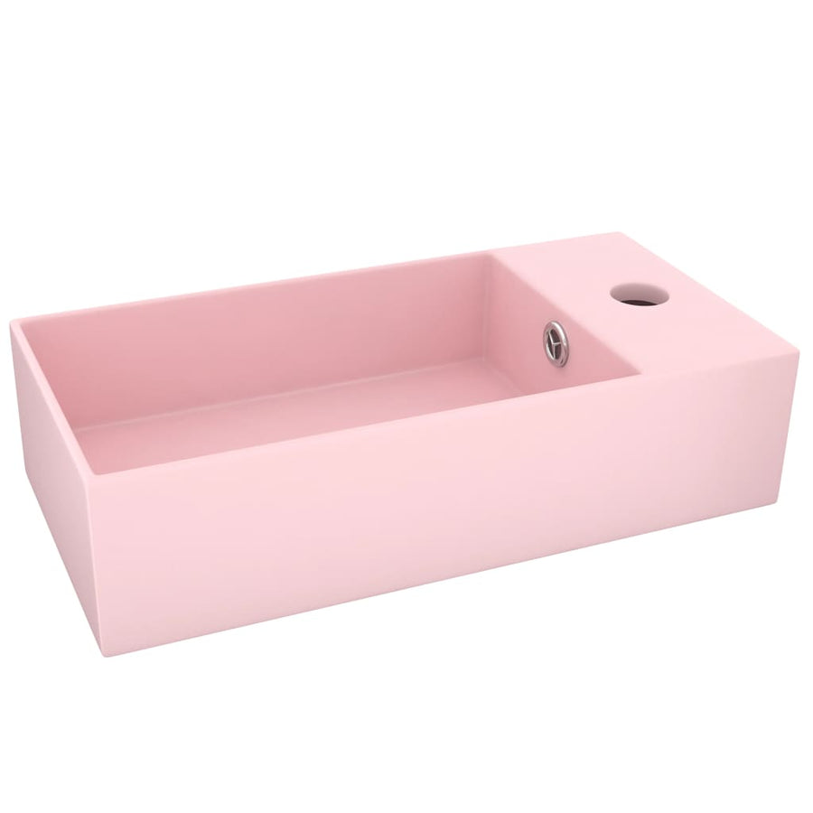 Wastafel Met Overloop Keramiek Mat Roze