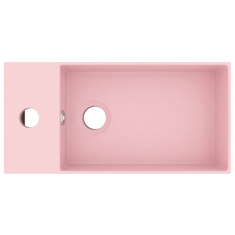 Wastafel Met Overloop Keramiek Mat Roze