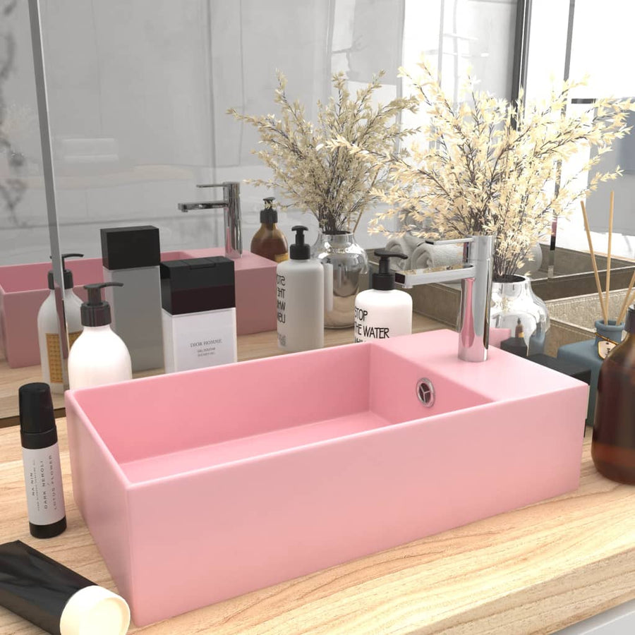 Wastafel Met Overloop Keramiek Mat Roze