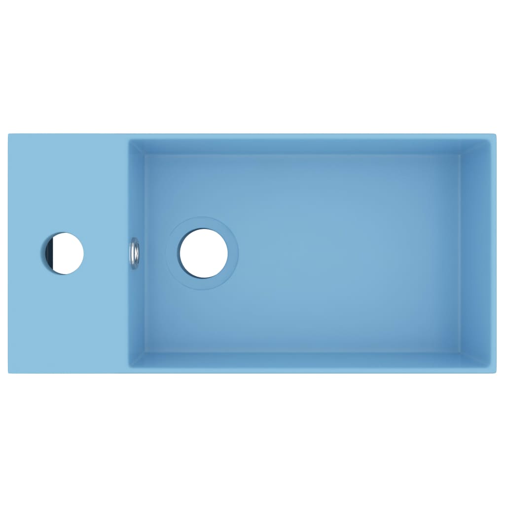Wastafel met overloop keramiek lichtblauw lichtblauw