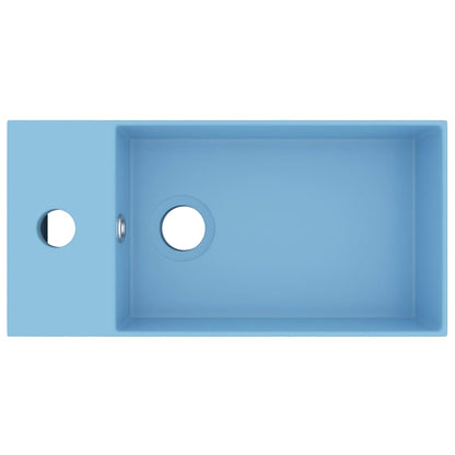 Wastafel met overloop keramiek lichtblauw lichtblauw