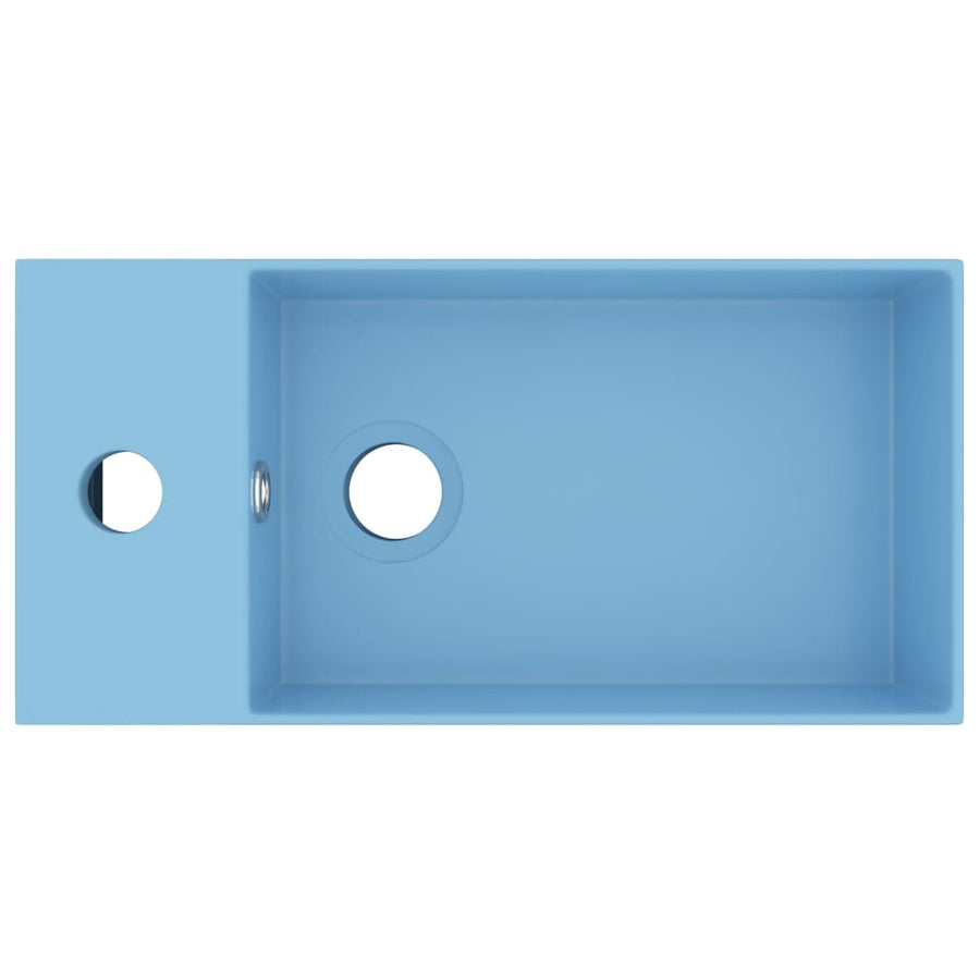 Wastafel met overloop keramiek lichtblauw lichtblauw