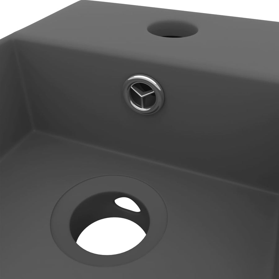 Wastafel met overloop keramiek donkergrijs Donkergrijs