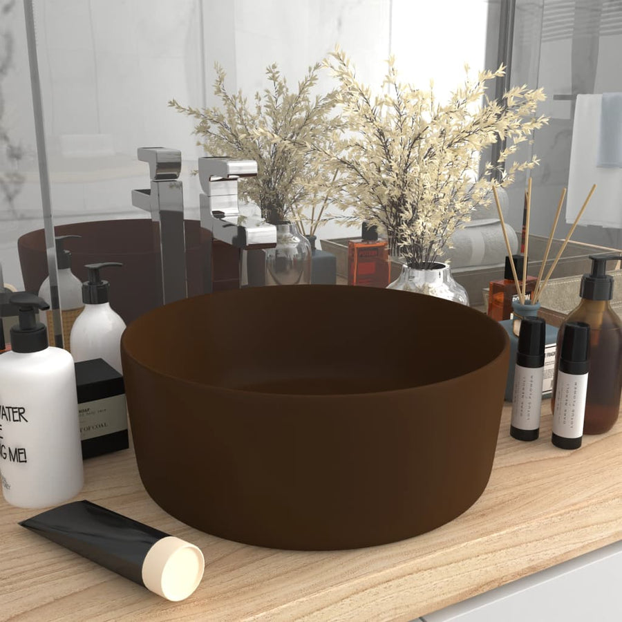 Wastafel rond 40x15 cm keramiek mat donkerbruin matte dark brown