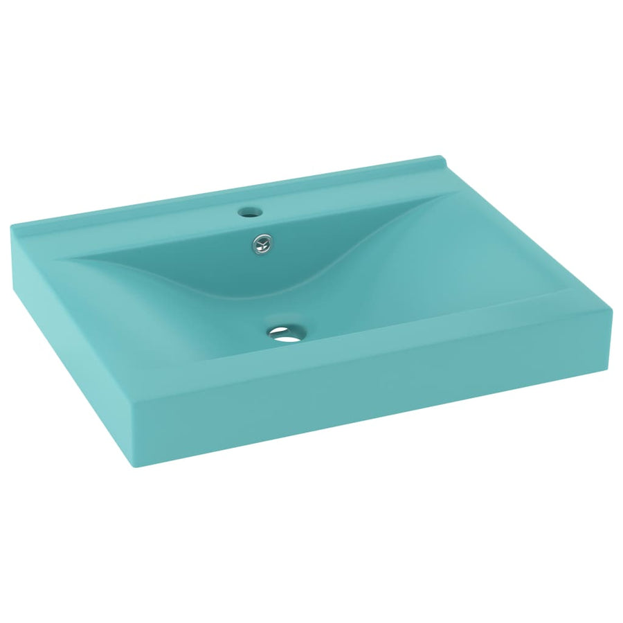 Wastafel Met Kraangat 60X46 Cm Keramiek Mat Lichtgroen matte light green