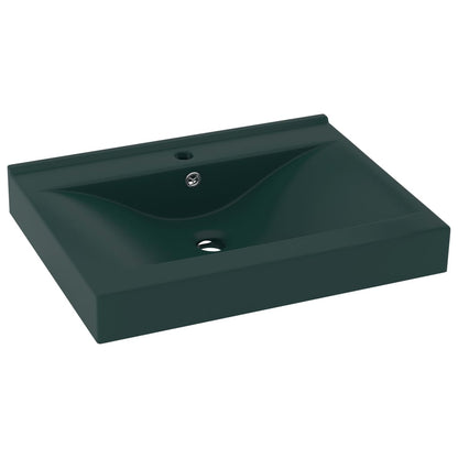 Wastafel Met Kraangat 60X46 Cm Keramiek Mat Donkergroen matte dark green