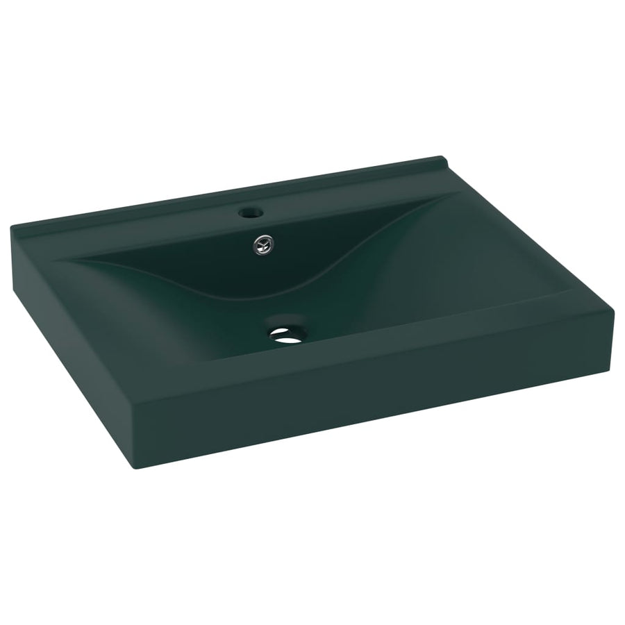 Wastafel Met Kraangat 60X46 Cm Keramiek Mat Donkergroen matte dark green