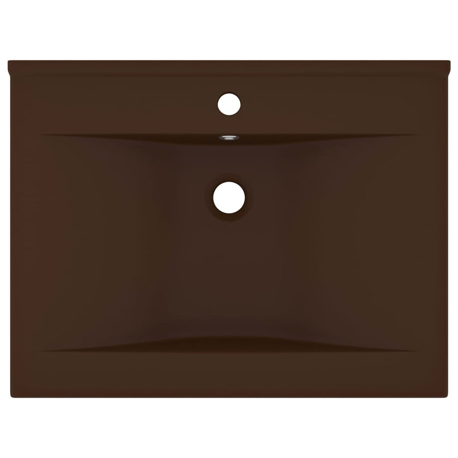 Wastafel Met Kraangat 60X46 Cm Keramiek Mat Donkerbruin matte dark brown