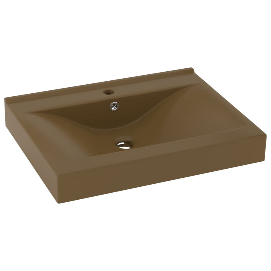 Wastafel Met Kraangat 60X46 Cm Keramiek Matcrème matecrèmekleurig