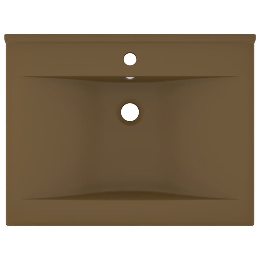 Wastafel Met Kraangat 60X46 Cm Keramiek Matcrème matecrèmekleurig