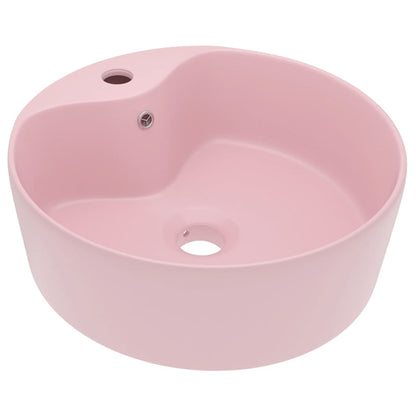 Wastafel met overloop 36x13 cm keramiek matroze matte pink