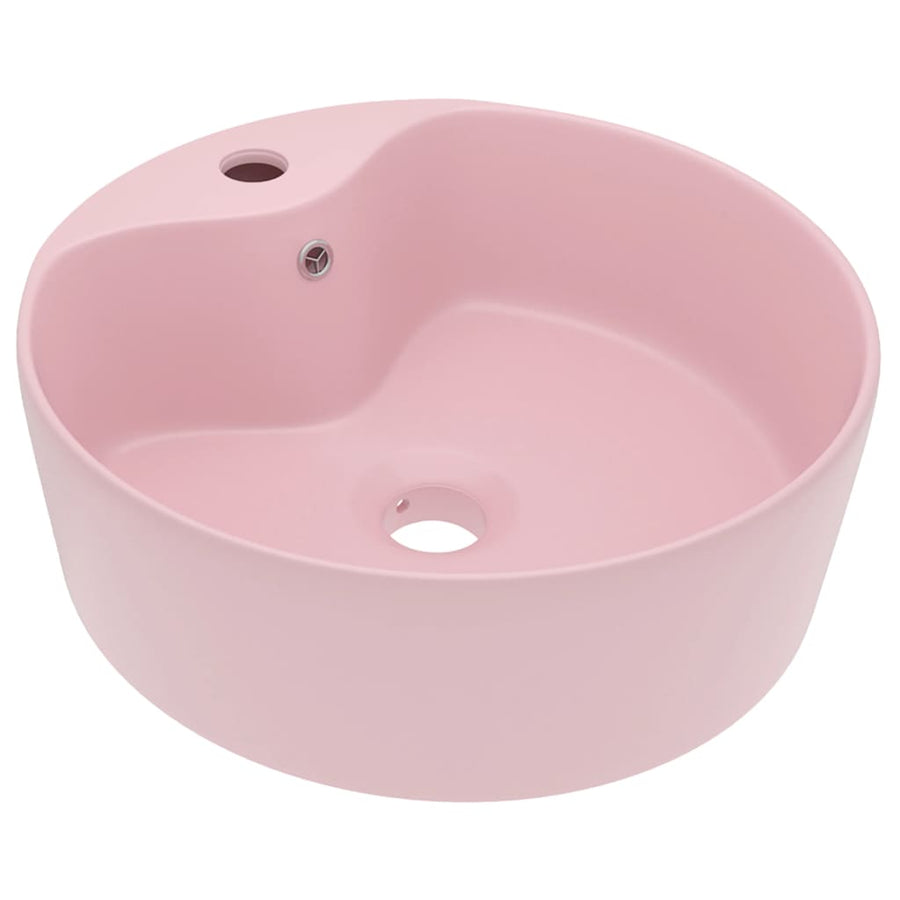 Wastafel met overloop 36x13 cm keramiek matroze matte pink